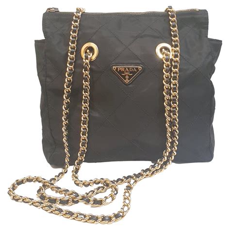 prada nylon pouch with gold logo|Prada nylon tote bag small.